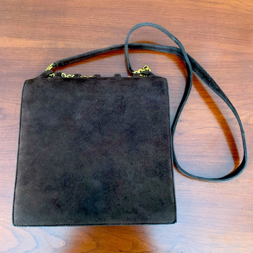 Beautiful cocoa brown real suede leather purse clutch shoulder bag gold chain